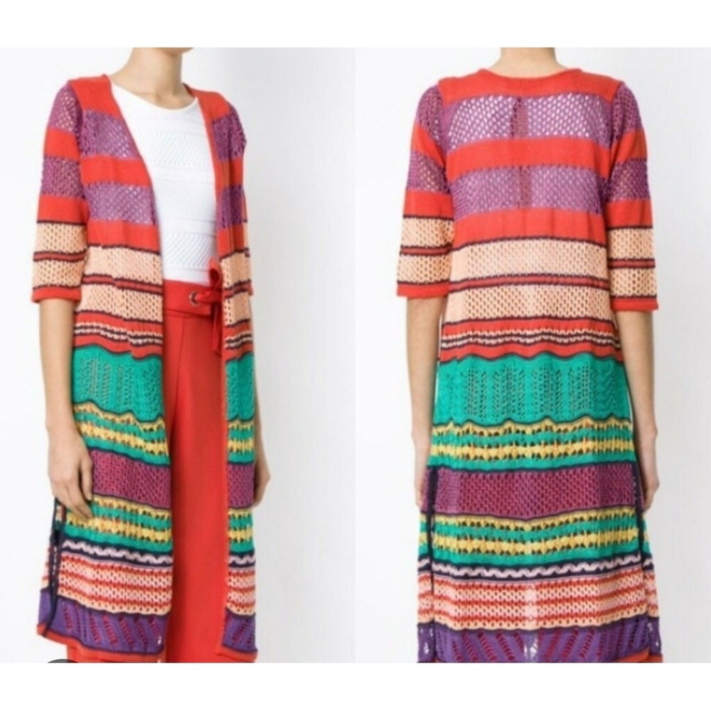 Cecilia Prado Women's Striped Long Knitted Kimono Multicolor Size‎ M